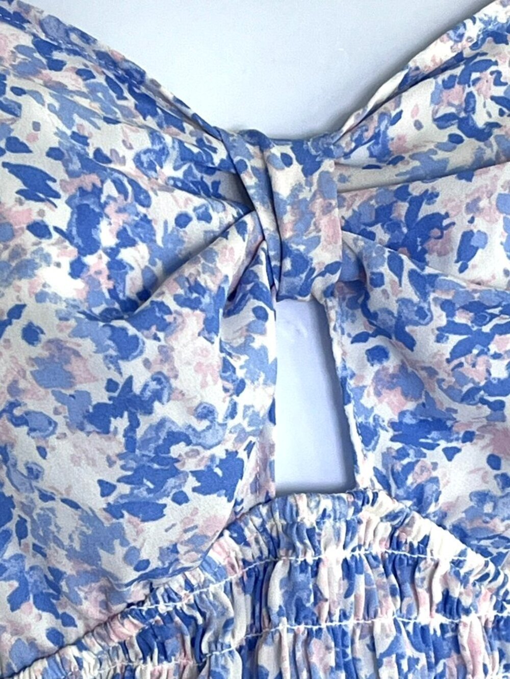 Smocked Crop Top sz L Ruffled Hem Puff Sleeve Floral Coquette Milkmaid Fairy Y2K - Picture 2 of 5